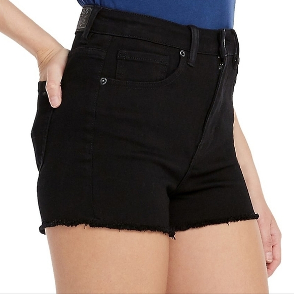 New Buffalo David Bitton High Rise Black Denim Shorts Size 32 Cutoff Jean Shorts - Picture 3 of 12